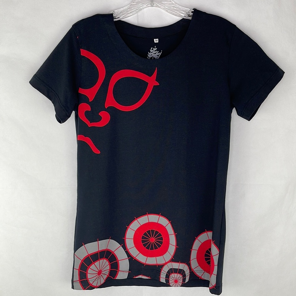 Japanese Kumadori Umbrella Red Navy Grey Short Sleeve Top